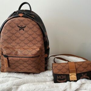 MCM Stark Mixed Monogram Canvas Backpack  and Wallet on Chain